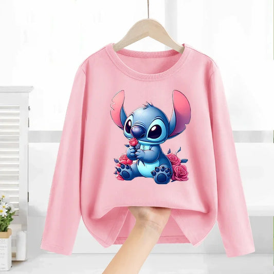 Disney Lilo & point enfants T-shirt coton t-shirts à manches longues manteau de base vêtements de loisirs garçons filles mignon dessin animé hauts enfants vêtements