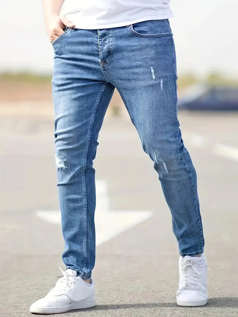 Pantalon rétro extensible pour hommes, jean Slim décontracté, coupe cintrée, en Denim, solide, mode crayon, pantalon droit, vêtements pour hommes