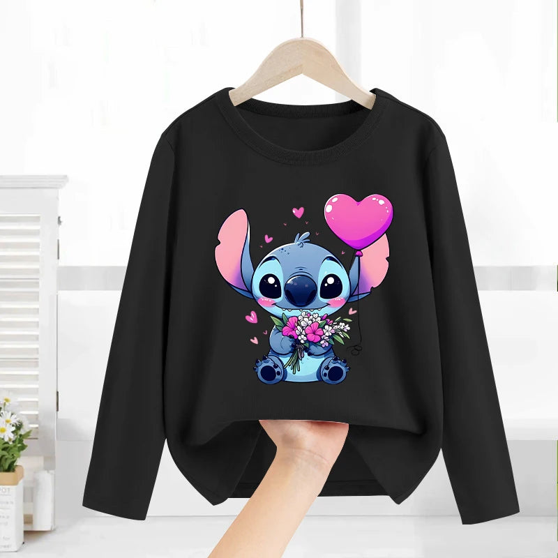 Disney Lilo & point enfants T-shirt coton t-shirts à manches longues manteau de base vêtements de loisirs garçons filles mignon dessin animé hauts enfants vêtements