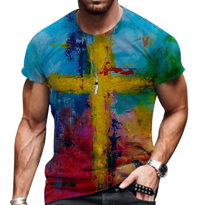 T-shirt col rond pour hommes, Streetwear, Cool, surdimensionné, imprimé drapeau américain, été, 2023