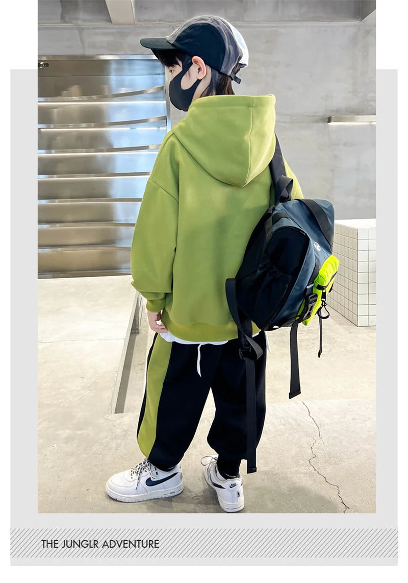 Costume sweat-shirt pour garçons, ensemble décontracté, à la mode, pour enfants et adolescents, à capuche, tendance, haut et pantalon, 2 pièces, nouvelle collection automne printemps 2025