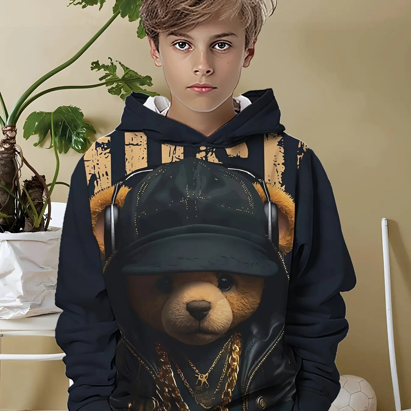Vêtements pour enfants, sweat à capuche pour garçons, manches longues, imprimé ours Cool, vêtements de printemps et d'automne, à la mode, vêtements d'extérieur