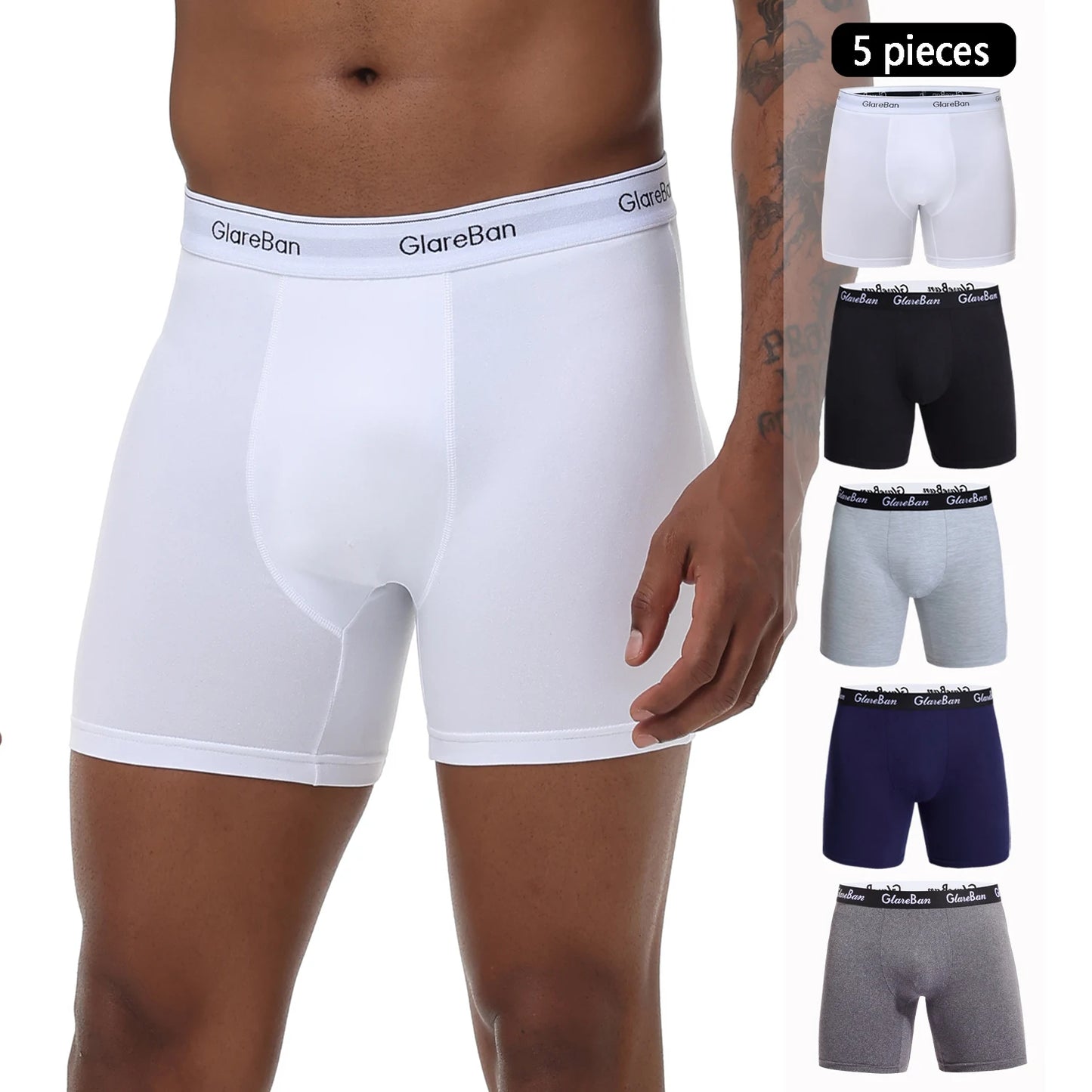 5 pièces ensemble mi-long Boxer Shorts sous-vêtements hommes caleçons pour hommes