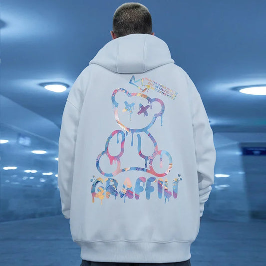 High Street – sweat à capuche en polaire pour hommes, imprimé ours Graffiti, rétro, décontracté, pull à capuche