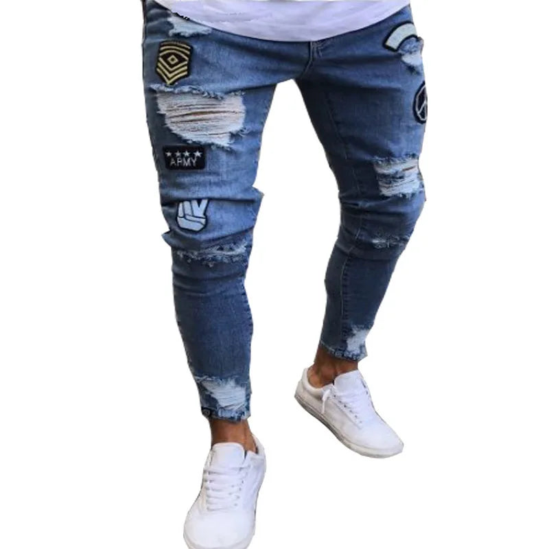 Nouveaux hommes Skinny déchiré jean mode, coupe mince Stretch décontracté Denim