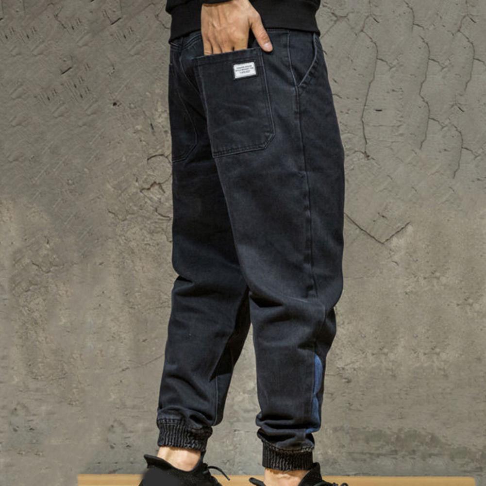 Pantalon en Denim ample hommes jean couleur unie cordon taille sarouel