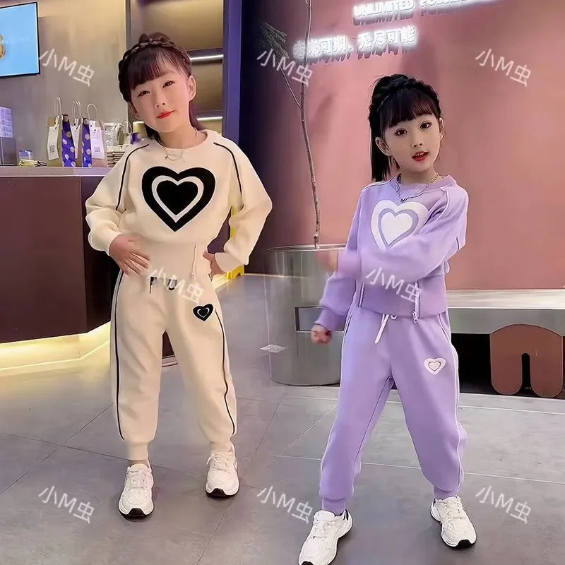 Ensemble de vêtements pour filles, sweat-shirt et pantalon décontractés pour enfants, 2 pièces, survêtement, tenue pour enfants, vêtements de sport imprimés, 1-9, nouvelle collection printemps-automne