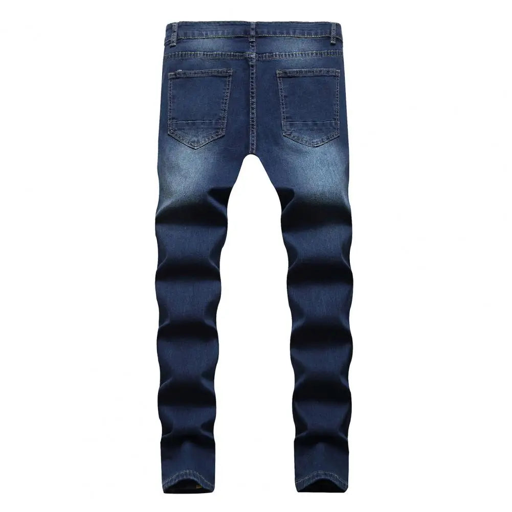 Jean Slim pour hommes peint Stretch coupe ajustée déchiré en détresse plissé genou Patch Denim pantalon marque pantalon décontracté mâle