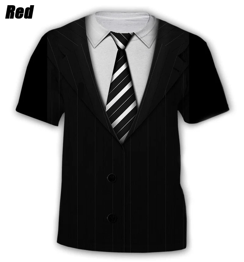 T-shirts drôles costume et cravate 3D t-shirt mode d'été enfants t-shirt style décontracté garçons t-shirt surdimensionné hauts pour enfants