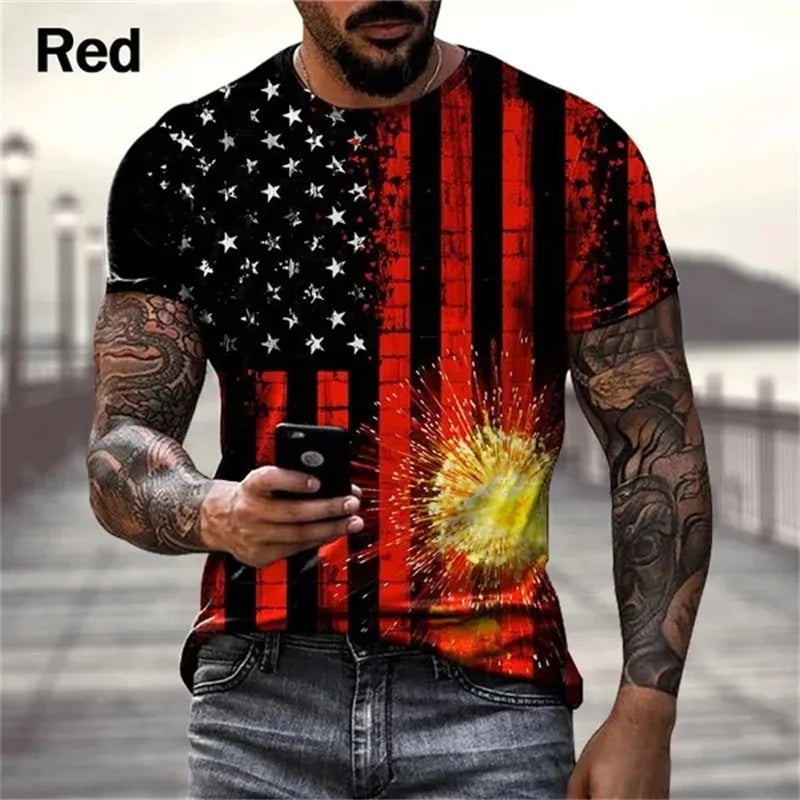 T-shirt manches courtes homme, Streetwear, surdimensionné, personnalisé, Hipster, rétro, imprimé drapeau américain en 3d