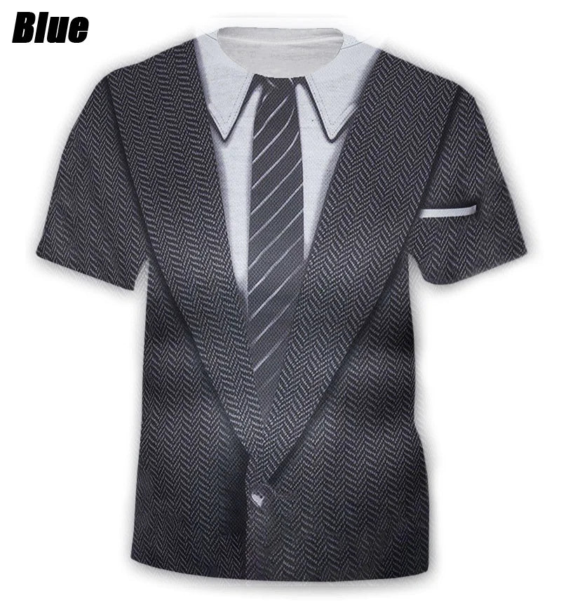 T-shirts drôles costume et cravate 3D t-shirt mode d'été enfants t-shirt style décontracté garçons t-shirt surdimensionné hauts pour enfants