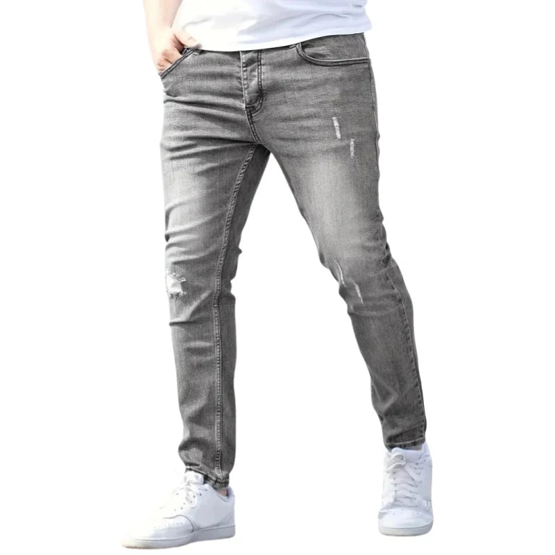 Pantalon rétro extensible pour hommes, jean Slim décontracté, coupe cintrée, en Denim, solide, mode crayon, pantalon droit, vêtements pour hommes