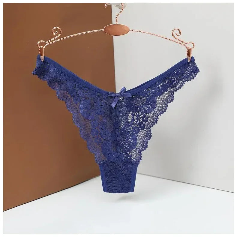 String en dentelle ajouré Sexy pour femmes, sous-vêtements Sexi, couleur unie, culotte de tentation, slip taille haute