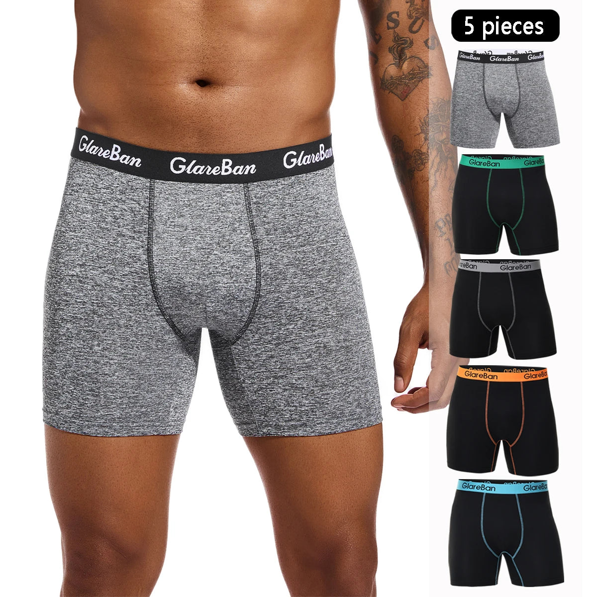 5 pièces ensemble mi-long Boxer Shorts sous-vêtements hommes caleçons pour hommes