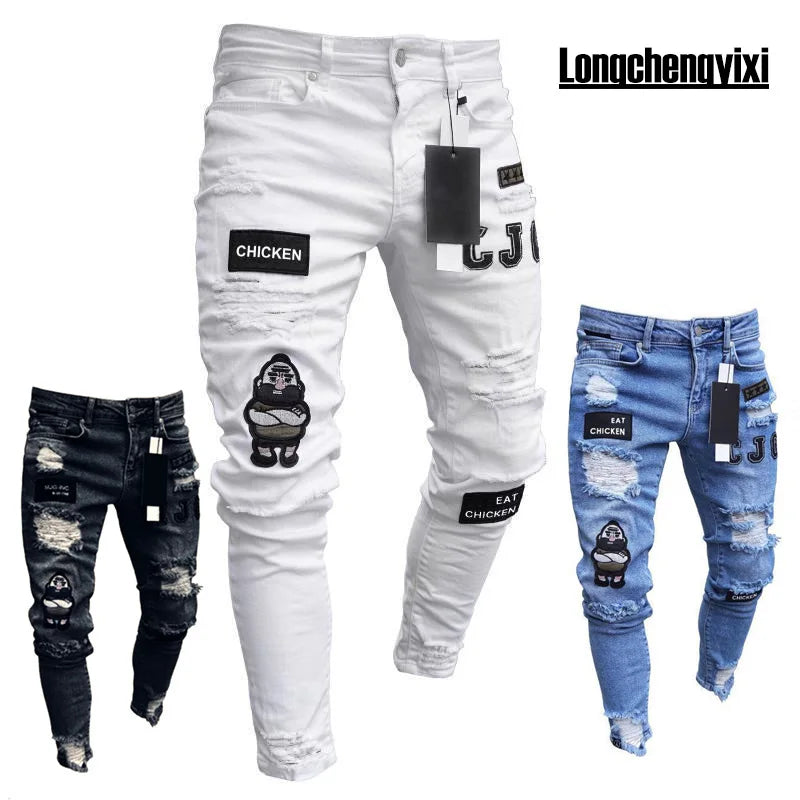 Nouveaux hommes Skinny déchiré jean mode, coupe mince Stretch décontracté Denim