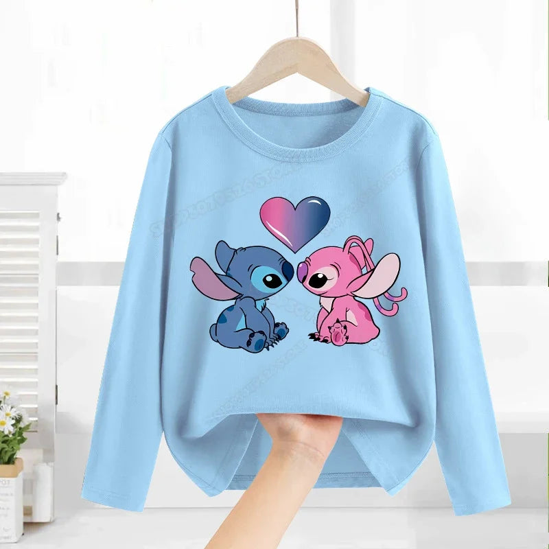 Disney Lilo & point enfants T-shirt coton t-shirts à manches longues manteau de base vêtements de loisirs garçons filles mignon dessin animé hauts enfants vêtements