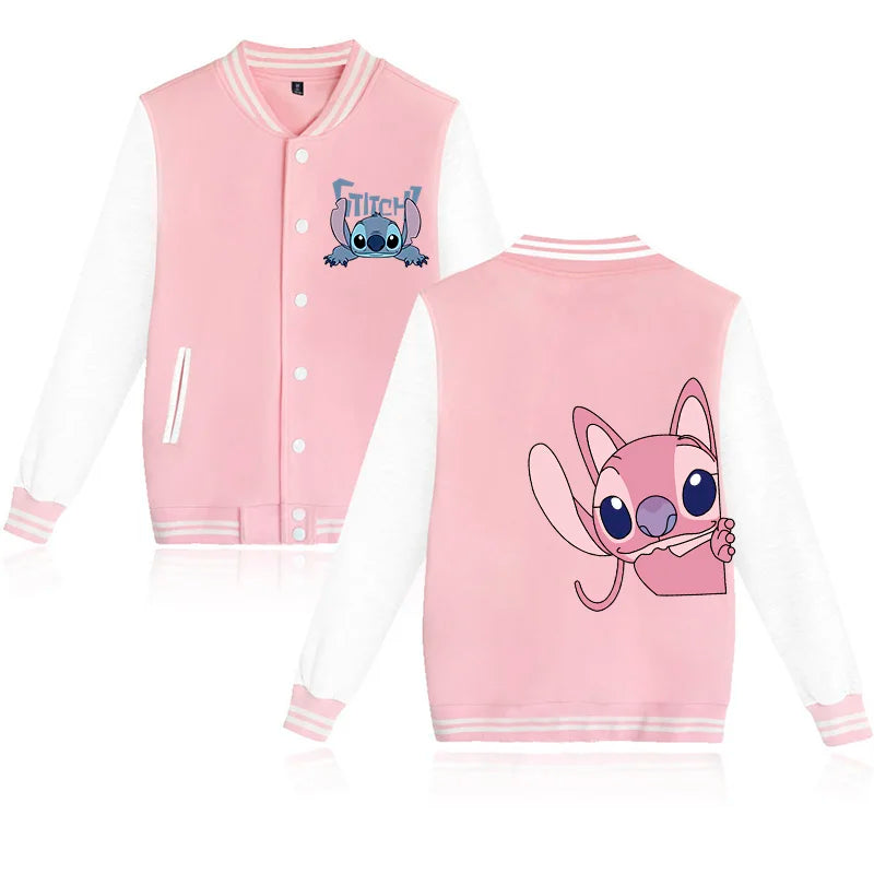 90s Disney Sweat à capuche Lilo Stitch Veste de baseball Hommes Femmes Sweat Enfants Garçons Filles Harajuku Vestes Streetwear College Coats