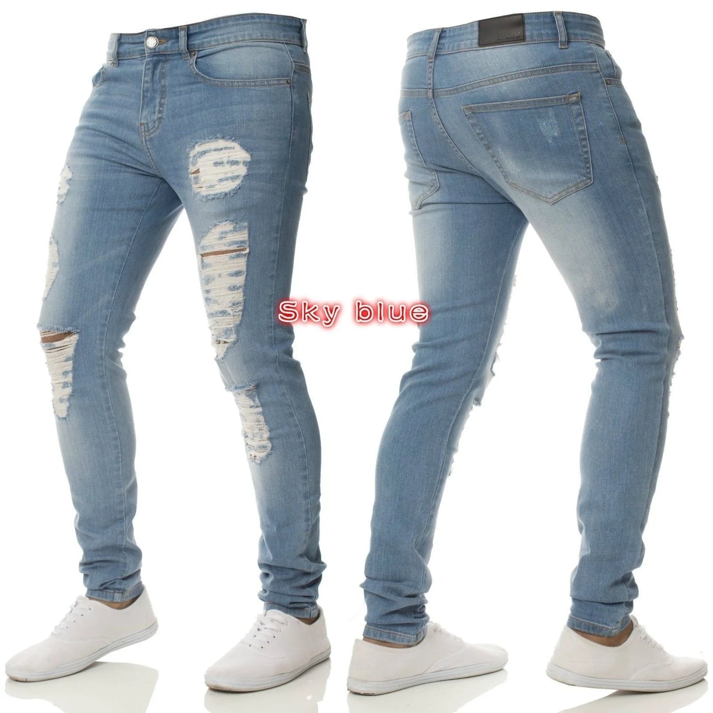 Nouveaux hommes Skinny déchiré jean mode, coupe mince Stretch décontracté Denim