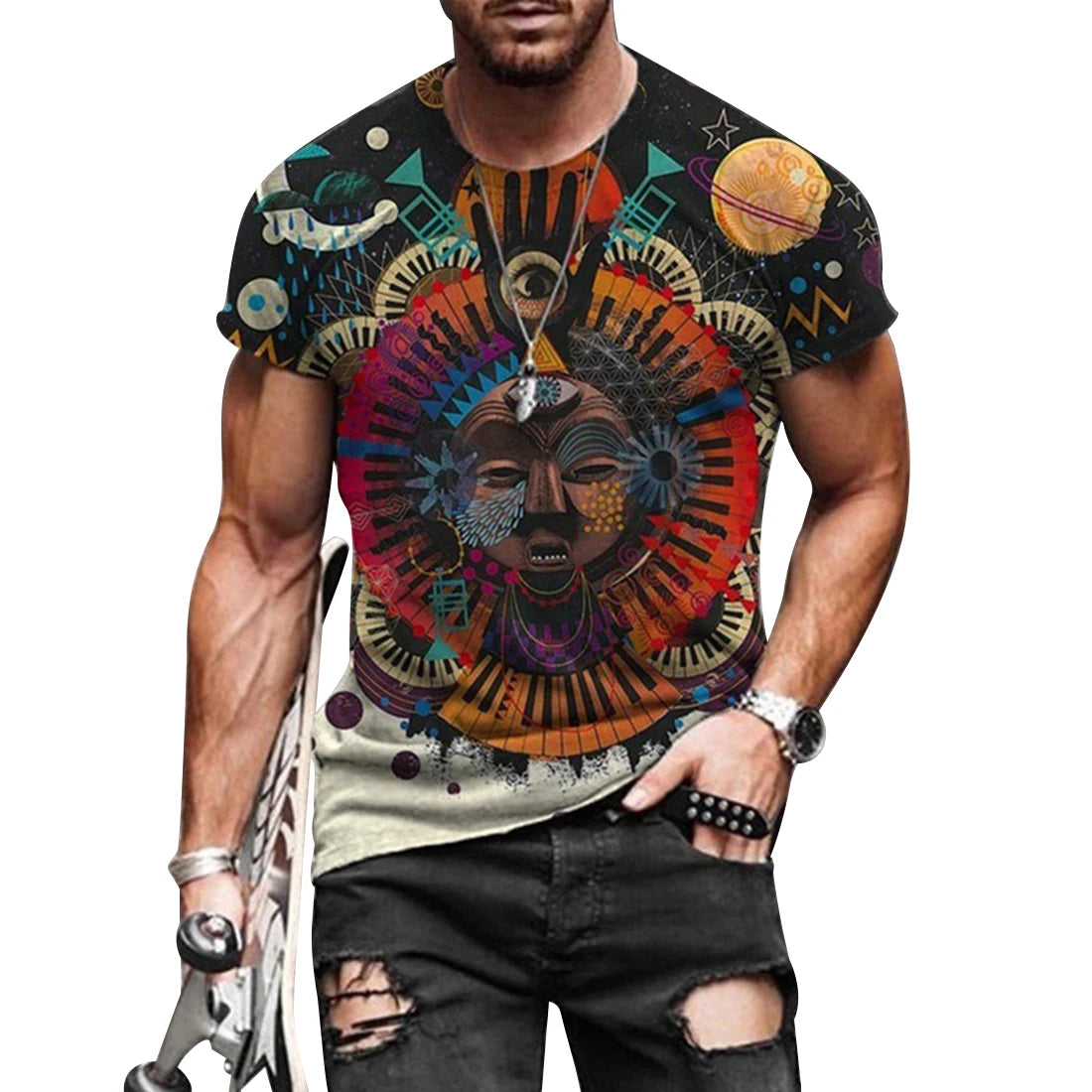 T-shirt col rond pour hommes, Streetwear, Cool, surdimensionné, imprimé drapeau américain, été, 2023