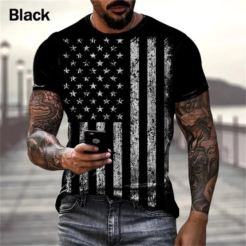 T-shirt manches courtes homme, Streetwear, surdimensionné, personnalisé, Hipster, rétro, imprimé drapeau américain en 3d