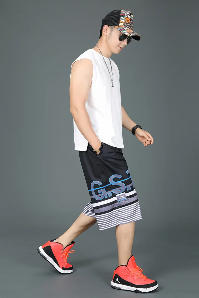Baggy Shorts hommes Patchwork rayé lettre imprimer vêtements de sport surdimensionné Streetwear hommes sport entraînement pantalons de plage été