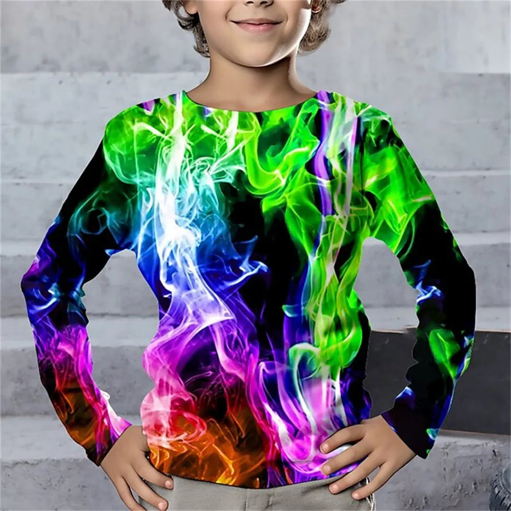 T-Shirt à manches longues pour garçon, vêtements une pièce à col rond, imprimé géométrique éclair, vêtements décontractés pour enfants, automne 2025