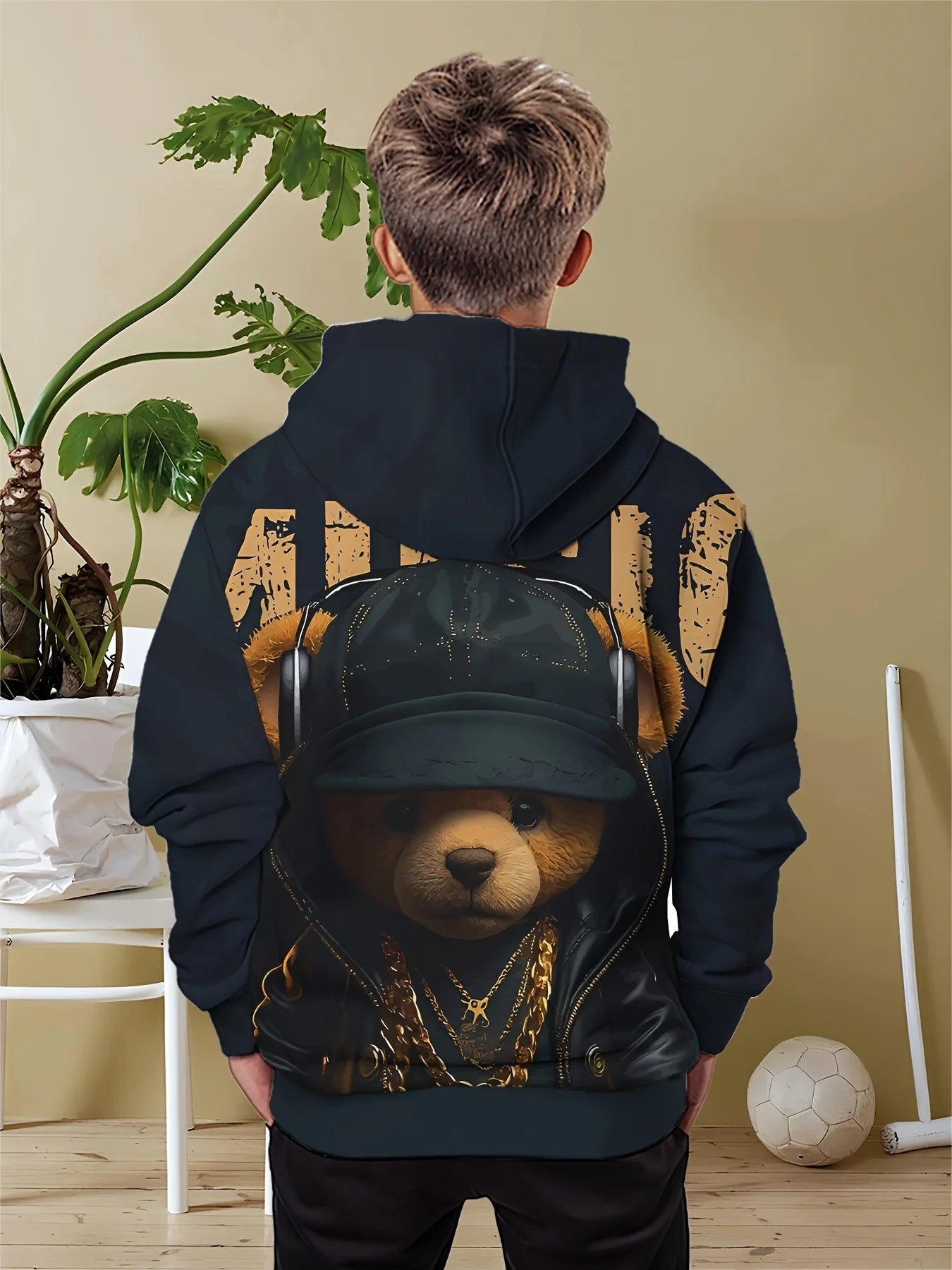 Vêtements pour enfants, sweat à capuche pour garçons, manches longues, imprimé ours Cool, vêtements de printemps et d'automne, à la mode, vêtements d'extérieur