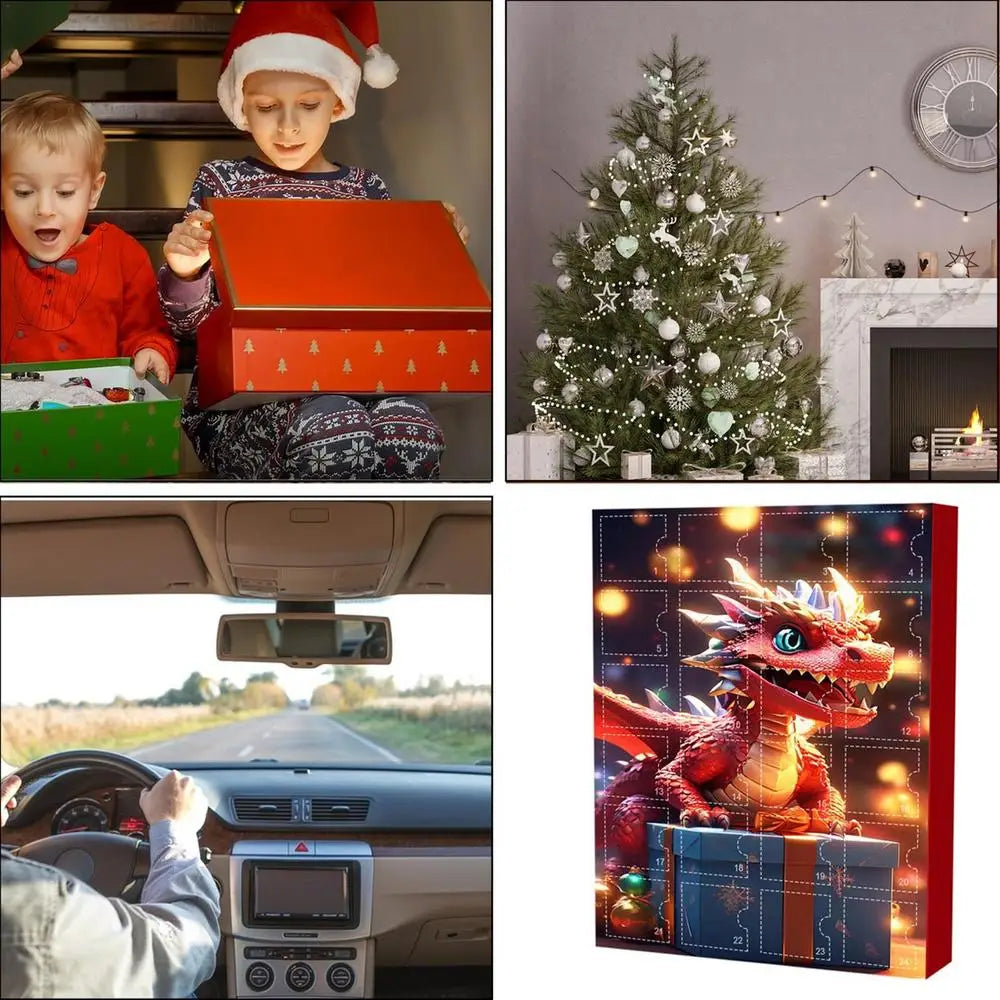 Calendrier de l'Avent Compte à rebours de Noël Mignon acrylique Dinosaure Pendentif Jouet Décoration d'arbre de Noël sac à dos voiture pendentifs plats Cadeaux