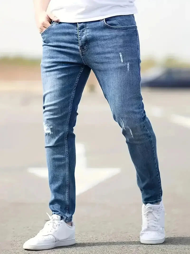 Pantalon rétro extensible pour hommes, jean Slim décontracté, coupe cintrée, en Denim, solide, mode crayon, pantalon droit, vêtements pour hommes