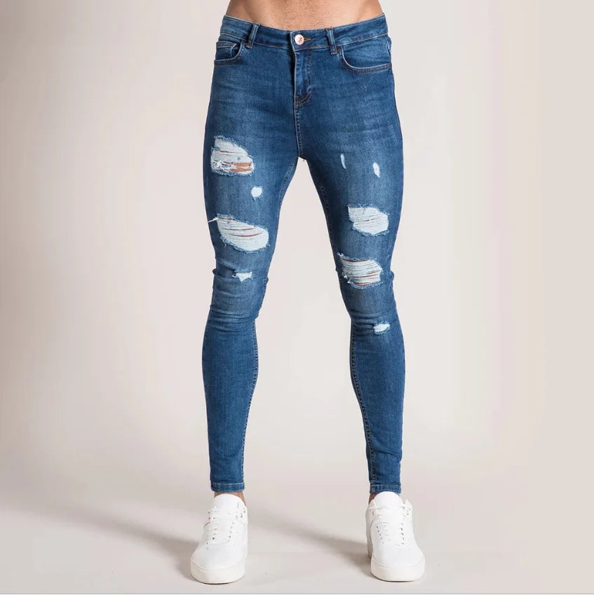 Nouveaux hommes Skinny déchiré jean mode, coupe mince Stretch décontracté Denim