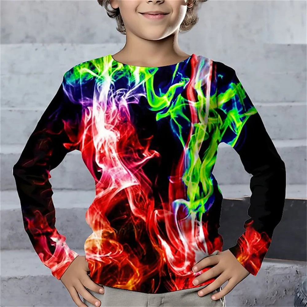 T-Shirt à manches longues pour garçon, vêtements une pièce à col rond, imprimé géométrique éclair, vêtements décontractés pour enfants, automne 2025