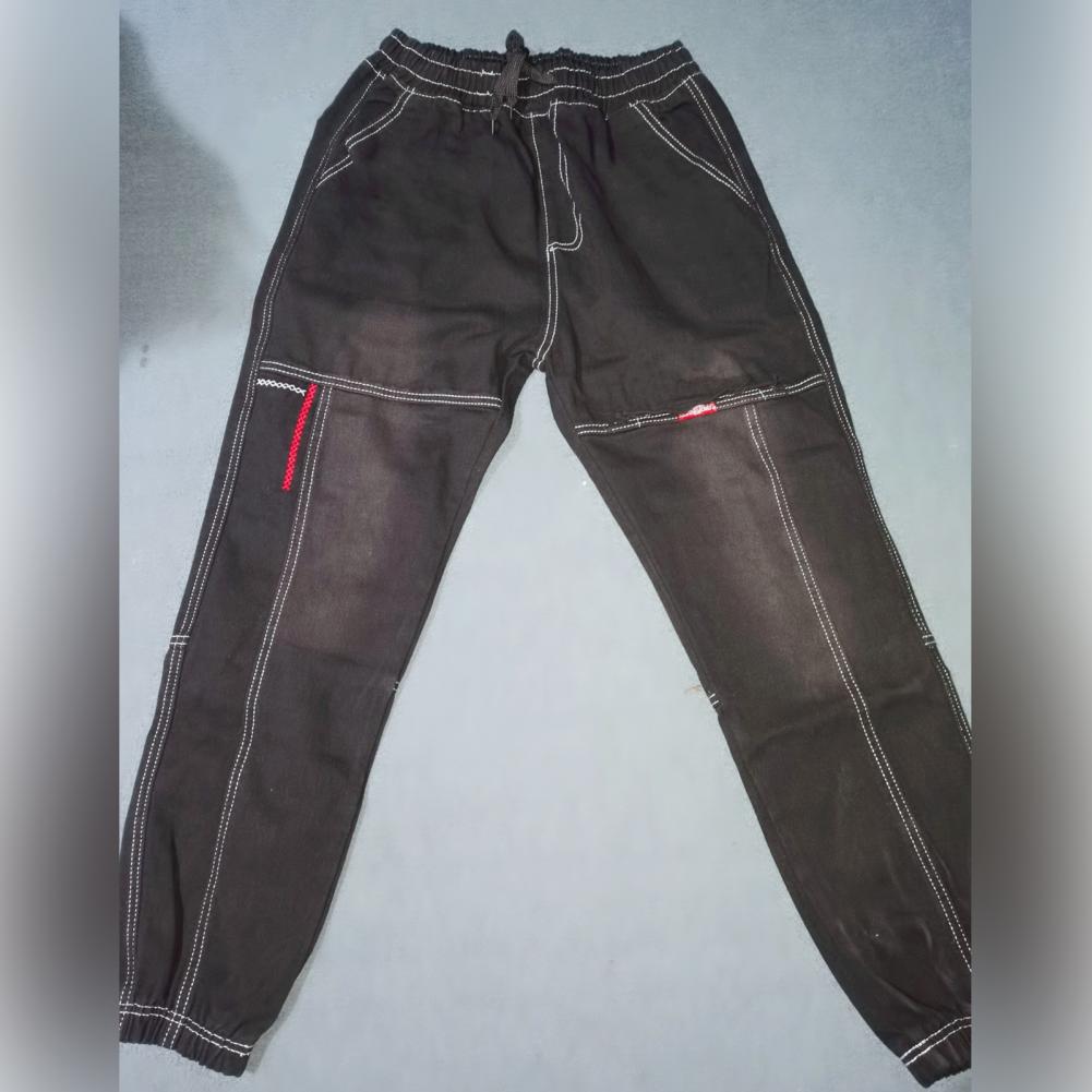 Pantalon en Denim ample hommes jean couleur unie cordon taille sarouel