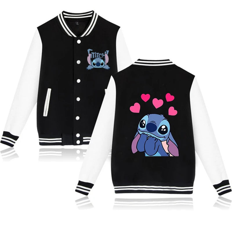 90s Disney Sweat à capuche Lilo Stitch Veste de baseball Hommes Femmes Sweat Enfants Garçons Filles Harajuku Vestes Streetwear College Coats