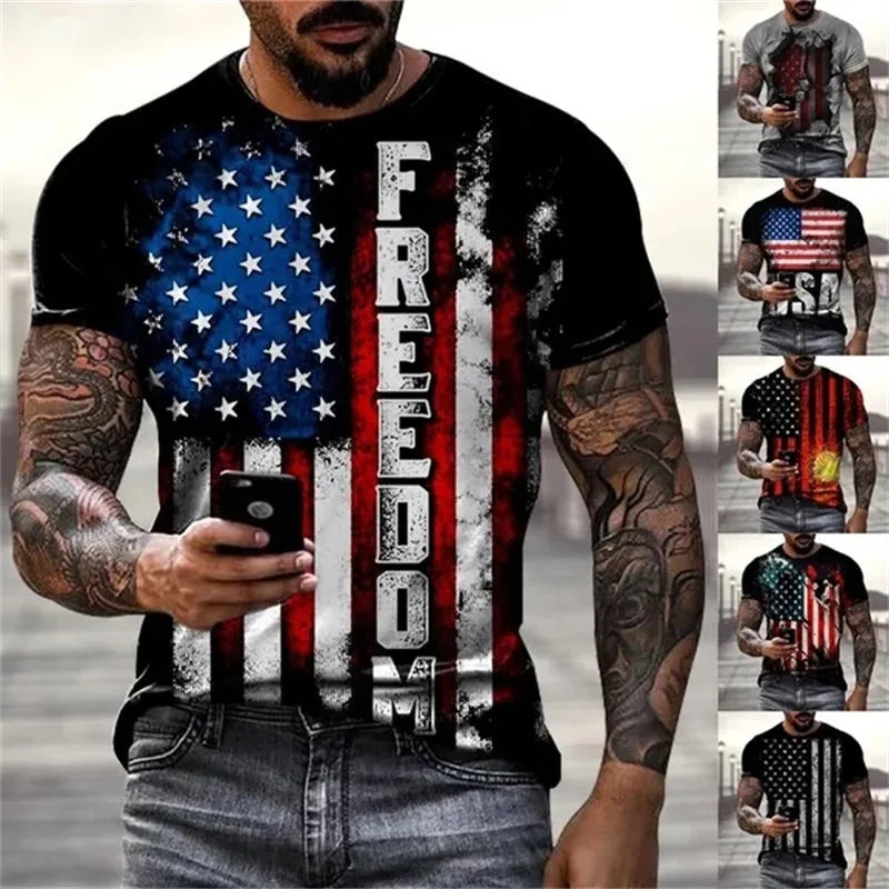 T-shirt manches courtes homme, Streetwear, surdimensionné, personnalisé, Hipster, rétro, imprimé drapeau américain en 3d