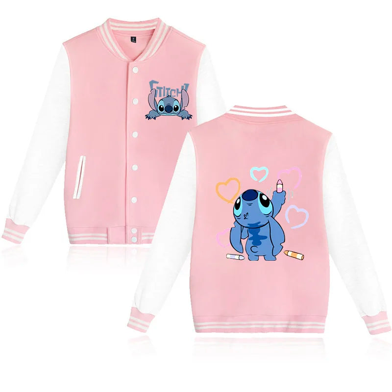 90s Disney Sweat à capuche Lilo Stitch Veste de baseball Hommes Femmes Sweat Enfants Garçons Filles Harajuku Vestes Streetwear College Coats