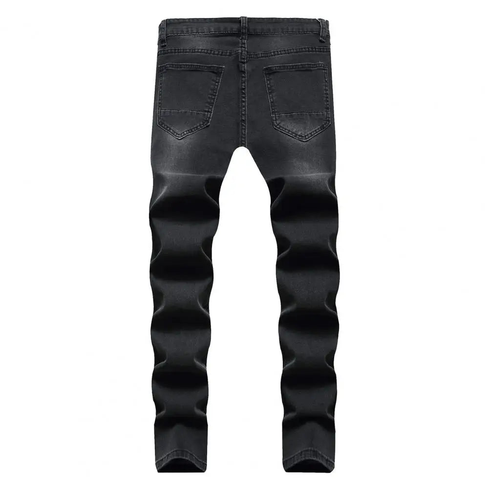 Jean Slim pour hommes peint Stretch coupe ajustée déchiré en détresse plissé genou Patch Denim pantalon marque pantalon décontracté mâle