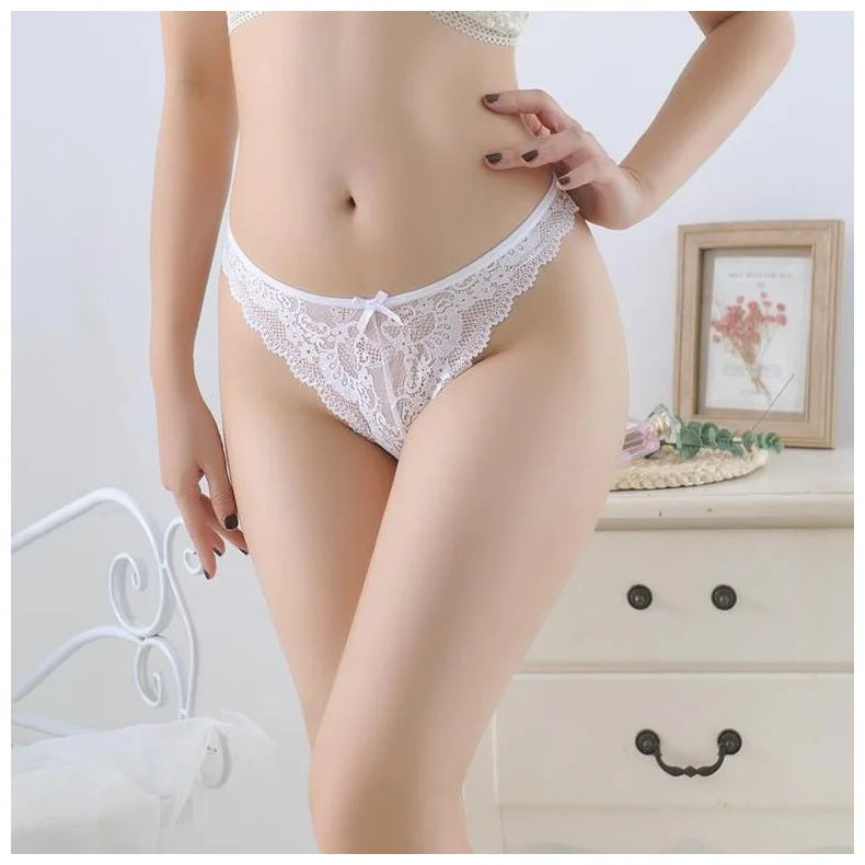 String en dentelle ajouré Sexy pour femmes, sous-vêtements Sexi, couleur unie, culotte de tentation, slip taille haute