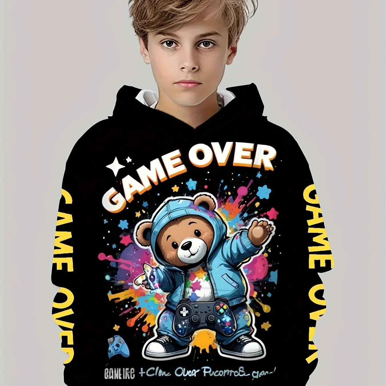Vêtements pour enfants, sweat à capuche pour garçons, manches longues, imprimé ours Cool, vêtements de printemps et d'automne, à la mode, vêtements d'extérieur