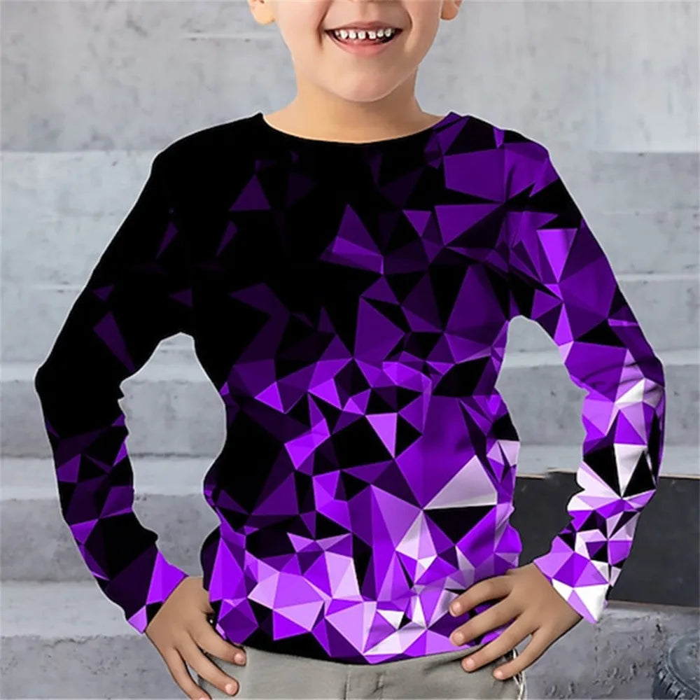 T-Shirt à manches longues pour garçon, vêtements une pièce à col rond, imprimé géométrique éclair, vêtements décontractés pour enfants, automne 2025