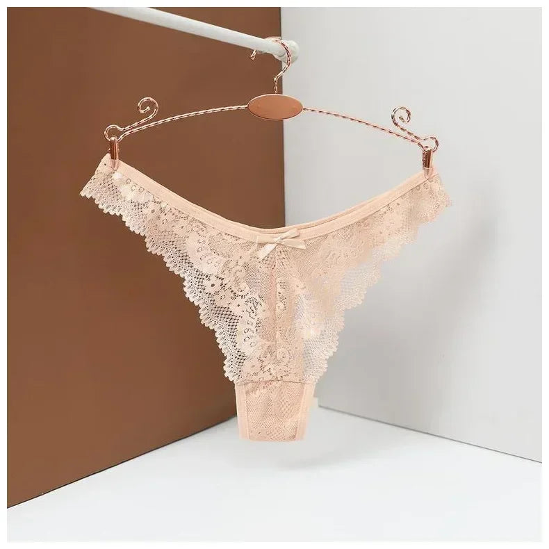 String en dentelle ajouré Sexy pour femmes, sous-vêtements Sexi, couleur unie, culotte de tentation, slip taille haute