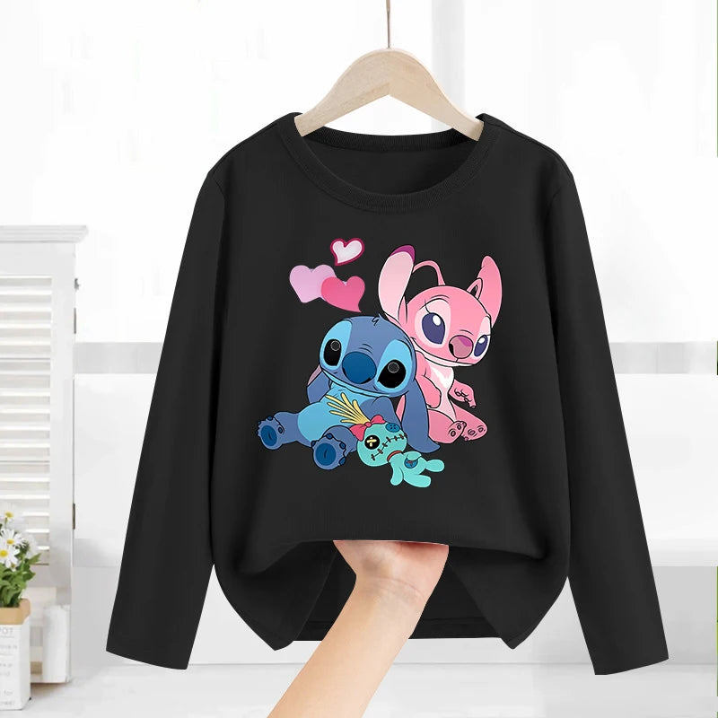 Disney Lilo & point enfants T-shirt coton t-shirts à manches longues manteau de base vêtements de loisirs garçons filles mignon dessin animé hauts enfants vêtements