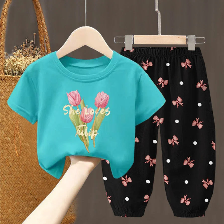 Ensembles d'été vêtements pour enfants filles enfants en bas âge vêtements mignon mode T-shirt haut pantalon 2 pièces bébé fille vêtements