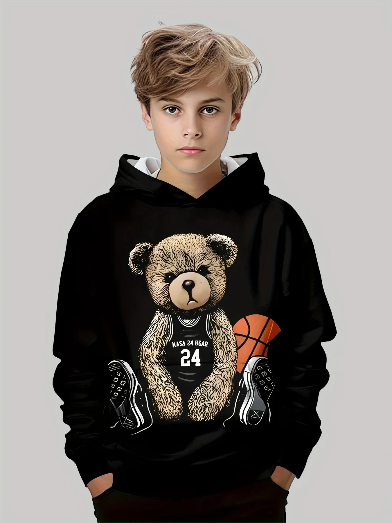 Vêtements pour enfants, sweat à capuche pour garçons, manches longues, imprimé ours Cool, vêtements de printemps et d'automne, à la mode, vêtements d'extérieur