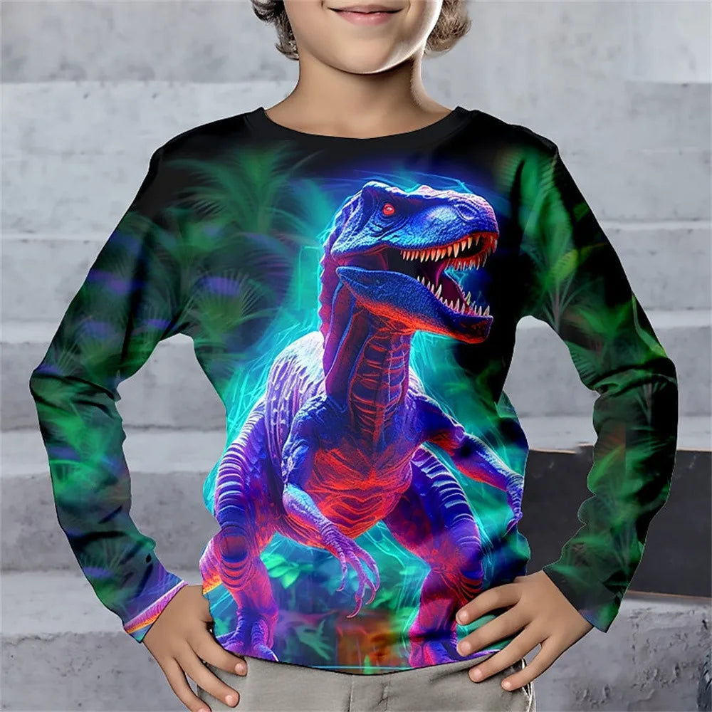 T-Shirt à manches longues pour garçon, vêtements une pièce à col rond, imprimé géométrique éclair, vêtements décontractés pour enfants, automne 2025