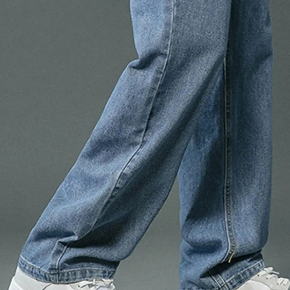 Jean à jambes droites pour hommes, pantalon en Denim à jambes larges, Style Hip Hop, jean délavé avec poches, décontracté, solide, pour le printemps