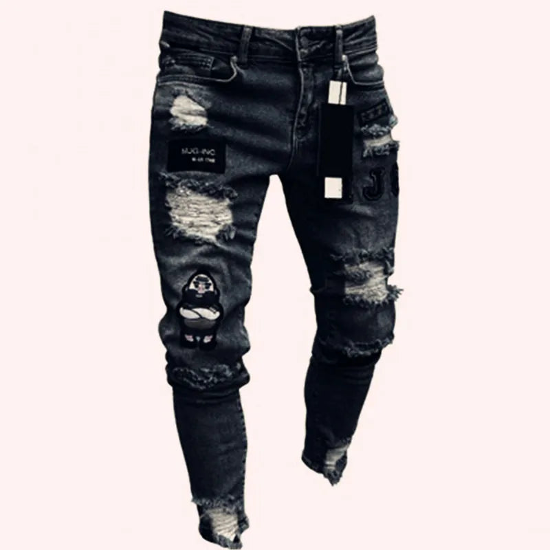 Nouveaux hommes Skinny déchiré jean mode, coupe mince Stretch décontracté Denim