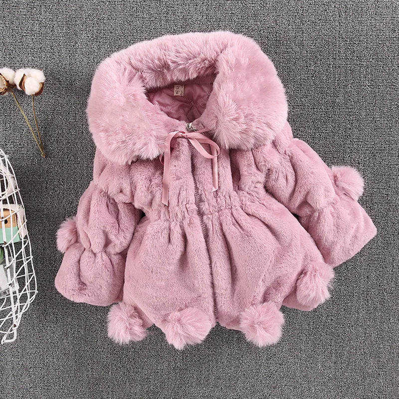 Veste d'automne et d'hiver pour petites filles de 1 à 7 ans, manteau chaud en fausse fourrure pour filles, vêtements d'extérieur princesse de noël, vêtements en peluche à la mode pour enfants