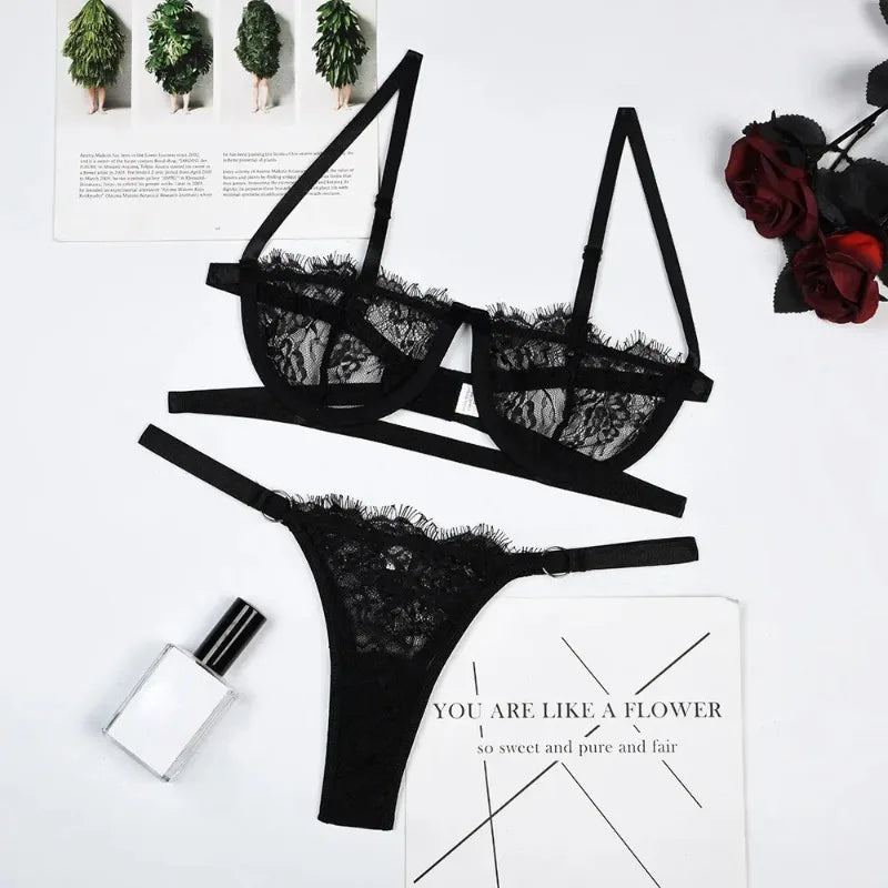 Lingerie Sexy Femme Dentelle Sous-Vêtements Transparents Fée Broderie Ensembles Brefs Kit De Soutien-Gorge Délicat Push Up Breves Ensembles Soutiens-Gorge Érotiques Minces