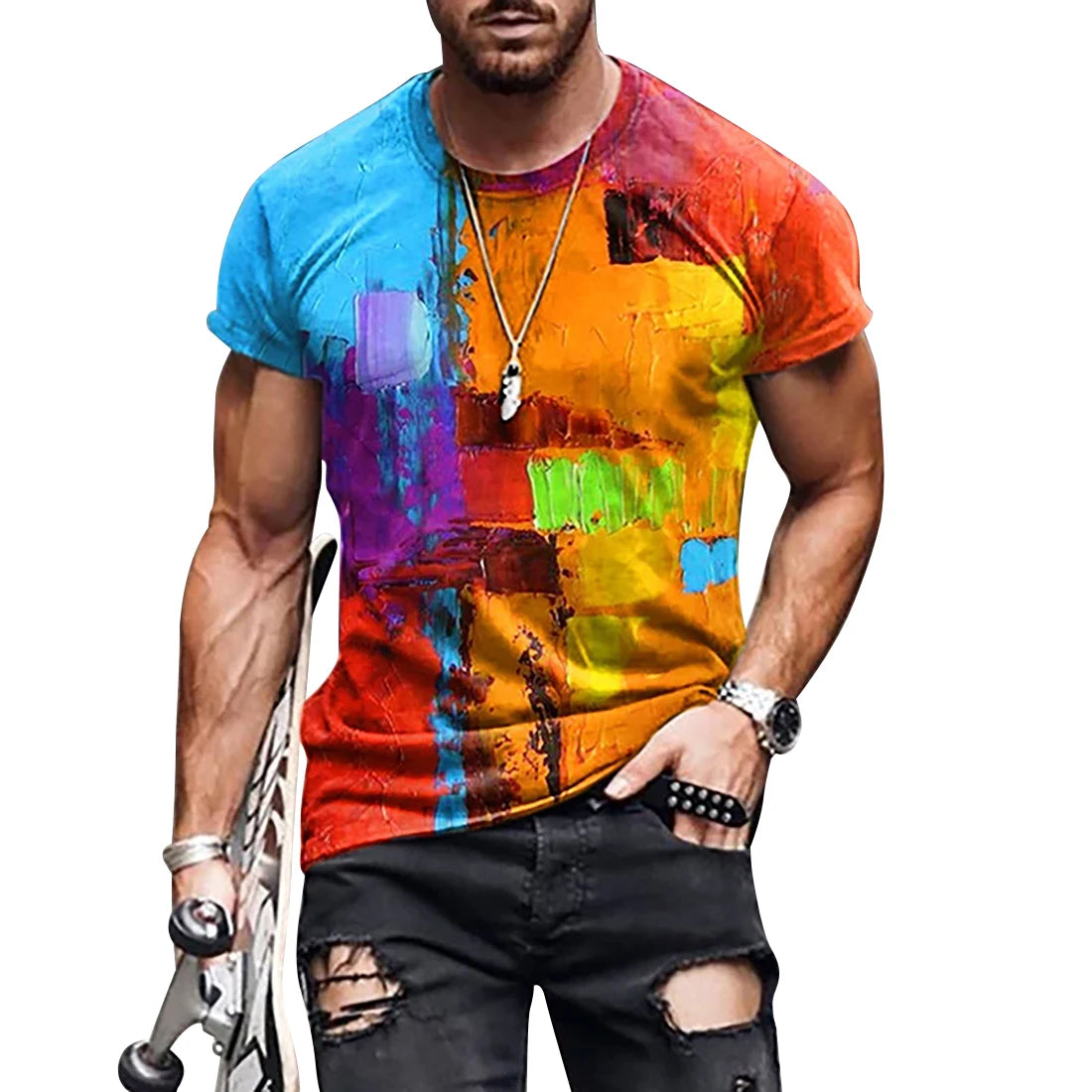 T-shirt col rond pour hommes, Streetwear, Cool, surdimensionné, imprimé drapeau américain, été, 2023