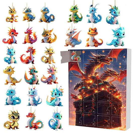Adventskalender, Weihnachts-Countdown, niedlicher Acryl-Dinosaurier-Anhänger, Spielzeug, Weihnachtsbaum-Dekoration, Rucksack, Auto, flache Anhänger, Geschenke